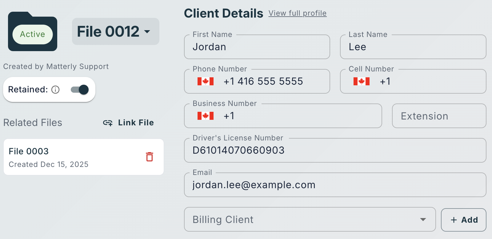Client Details form