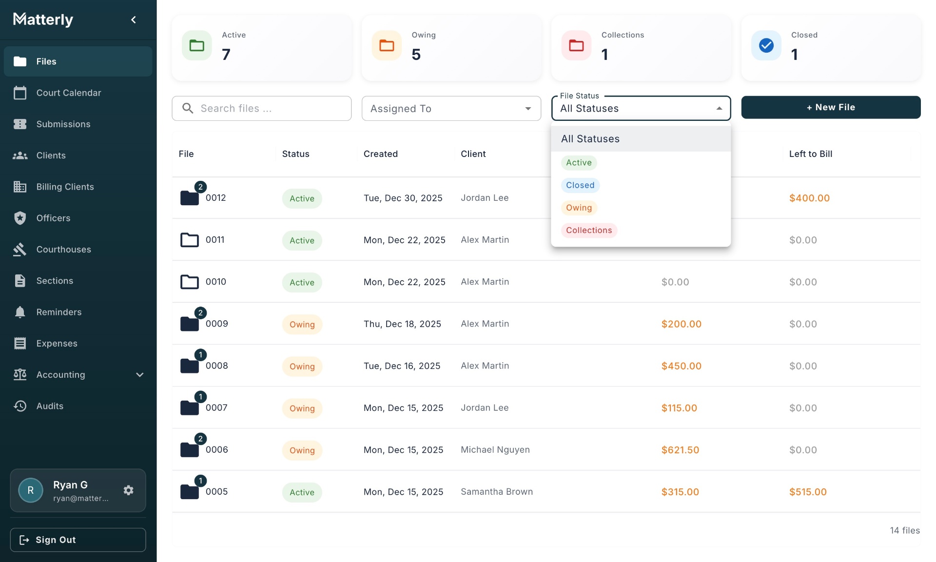 Matterly Dashboard - Files management view