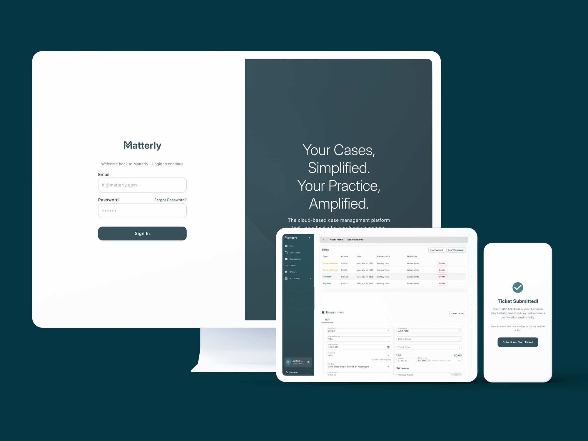 Matterly modern cloud-based paralegal case management dashboard